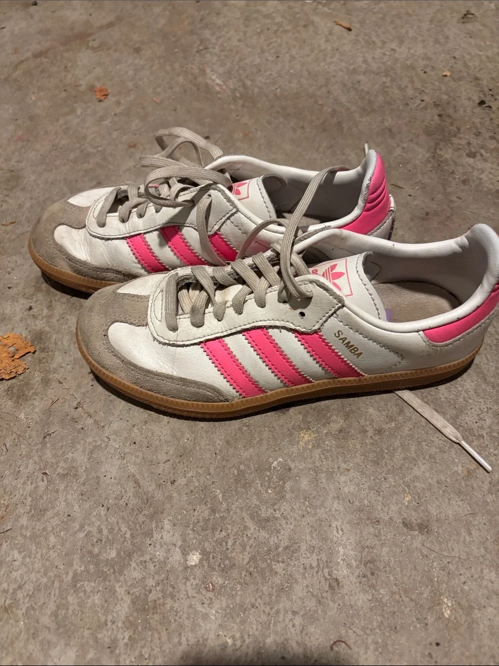 adidas White Sneakers with Pink Stripes and Gum Sole